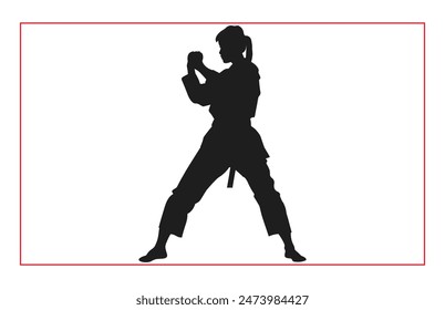 Kampfkunst weibliche Karate-Silhouetten, schwarze Silhouette Illustration des weiblichen Karate