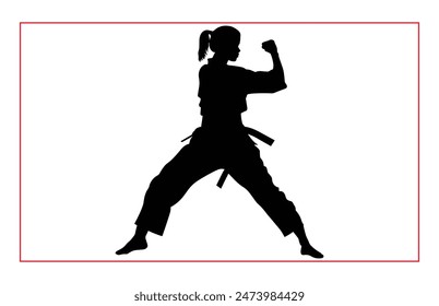 Martial art female karate silhouettes, Black silhouette illustration of female karate