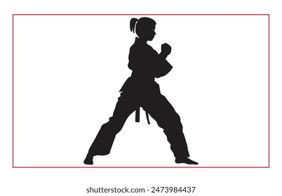 Kampfkunst weibliche Karate-Silhouetten, schwarze Silhouette Illustration des weiblichen Karate