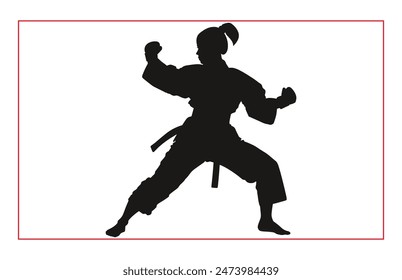 Martial art female karate silhouettes, Black silhouette illustration of female karate