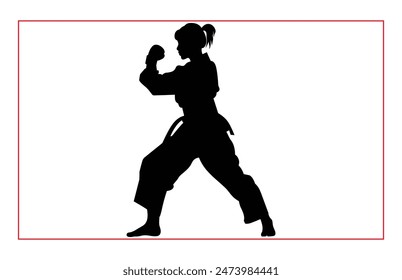 Martial art female karate silhouettes, Black silhouette illustration of female karate