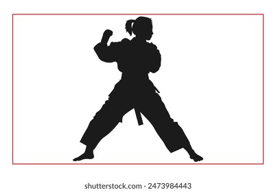 Kampfkunst weibliche Karate-Silhouetten, schwarze Silhouette Illustration des weiblichen Karate