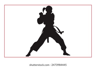 Kampfkunst weibliche Karate-Silhouetten, schwarze Silhouette Illustration des weiblichen Karate