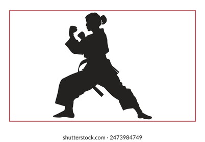 Kampfkunst weibliche Karate-Silhouetten, schwarze Silhouette Illustration des weiblichen Karate