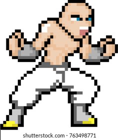 Martial art fighter 8 bit pixel art for game isolated