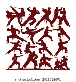 Martial art fighting silhouette set vector