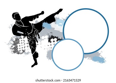 Martial art graphic with text buttons.