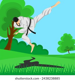 Martial Art Illustration With Nature Background
