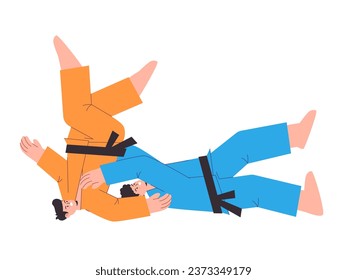 martial art jiu jitsu karate aikido taekwondo combat illustration slamming wrestling position action flat illustration