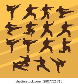 Martial Art Karate In Dynamic Action Silhouettes