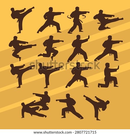 Martial Art Karate In Dynamic Action Silhouettes