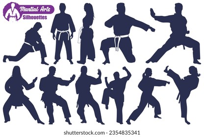 Ilustración vectorial de las siluetas de arte marcial o karate