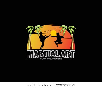 Martial art logo silhouette on the beach