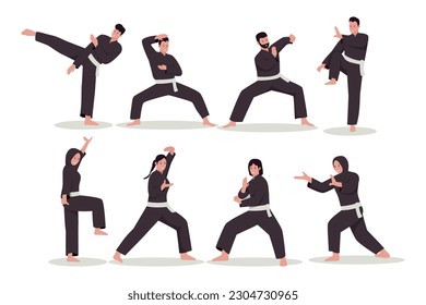 Martial art people vector illustration set. Illustration for website, landing page, mobile app, poster and banner. Trendy flat vector illustration