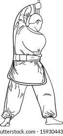 Martial art in pictures. How to defend or hit. Gestures of arms and legs. Can be used for books, magazines, coloring books, booklets, advertising, web design.