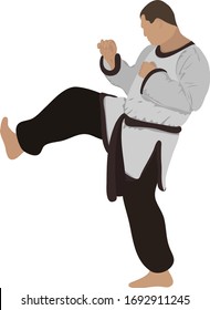 Martial art in pictures. How to defend or hit. Gestures of arms and legs. Can be used for books, magazines, coloring books, booklets, advertising, web design.