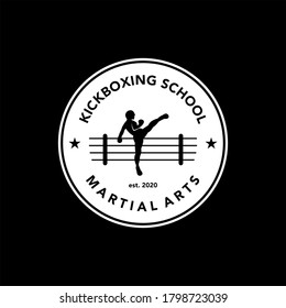 martial art school logo vintage badge, kickboxing emblem stamp vector sport template idea