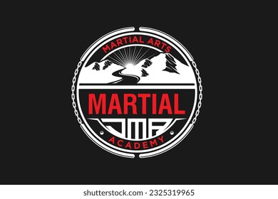 Martial art self-defense logo design mountain element rounded shape badge emblem