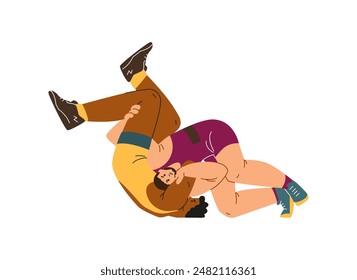 Martial art wrestling. Dynamic vector illustration of partners in an exciting arm wrestling match, done in a flat cartoon style on an isolated background.