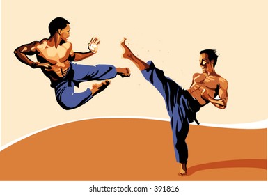 Martial artist fighting Karate