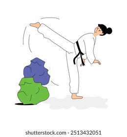 Artista marcial, partido de karate, ilustración plana de karate