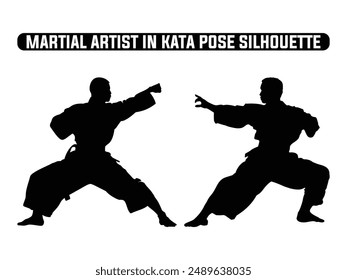 Martial Künstler in Kata Pose Silhouette, Martial Übung Silhouette, Martial Arts Silhouetten.