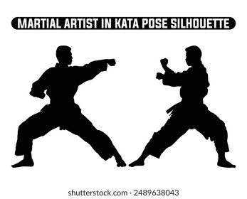 Martial Künstler in Kata Pose Silhouette, Martial Übung Silhouette, Martial Arts Silhouetten.