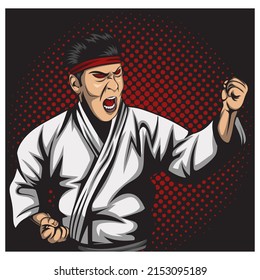 Martial artist performing. Karate vector illustration