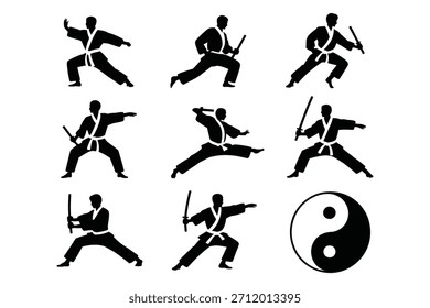 Martial artists performing combat stances martial arts