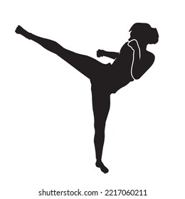 Martial arts beautiful woman posing silhouette vector