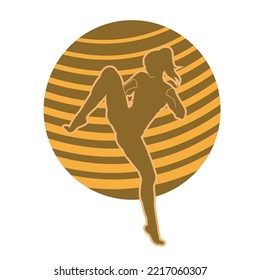 Martial arts beautiful woman posing silhouette vector