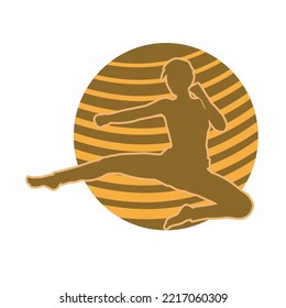 Martial arts beautiful woman posing silhouette vector