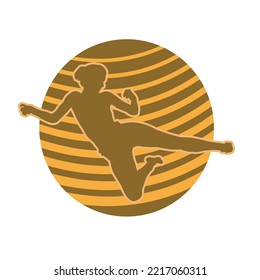 Martial arts beautiful woman posing silhouette vector