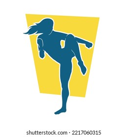 Martial arts beautiful woman posing silhouette vector