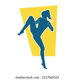 Martial arts beautiful woman posing silhouette vector