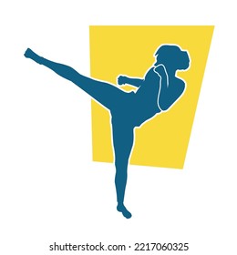 Martial arts beautiful woman posing silhouette vector