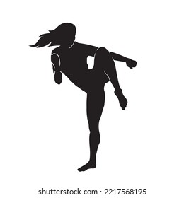 Martial arts beautiful woman posing silhouette vector