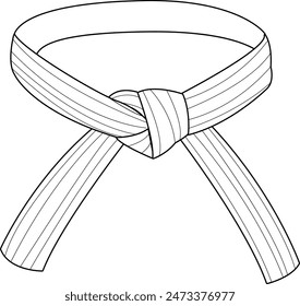 Martial arts belt with different rank colors. Karate, taekwondo, judo, jujitsu, kickboxing, or kung fu. Vector black and white coloring page.