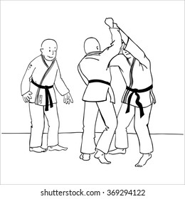 Martial arts, black and white line vector image