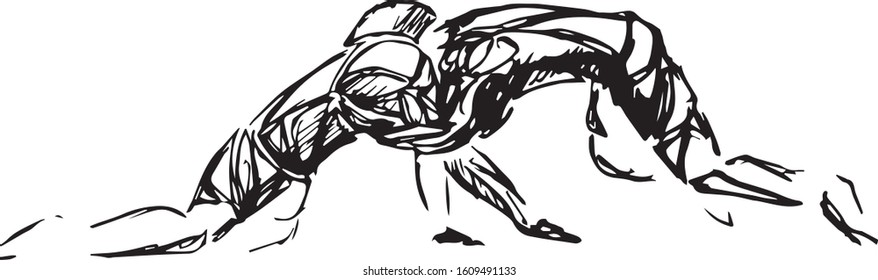 Martial arts coach, sambo, judo and wrestling. Two stylized athlete sport vector wrestling. Vector emblem with fighter of judo or Jiu-Jitsu