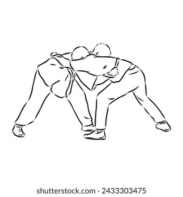 Martial arts coach, sambo, judo and wrestling. belt wrestling vector sketch