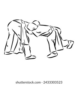 Martial arts coach, sambo, judo and wrestling. belt wrestling vector sketch