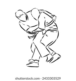 Martial arts coach, sambo, judo and wrestling. belt wrestling vector sketch