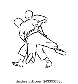 Martial arts coach, sambo, judo and wrestling. belt wrestling vector sketch