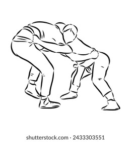 Martial arts coach, sambo, judo and wrestling. belt wrestling vector sketch