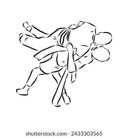 Martial arts coach, sambo, judo and wrestling. belt wrestling vector sketch