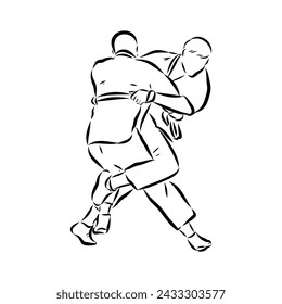 Martial arts coach, sambo, judo and wrestling. belt wrestling vector sketch