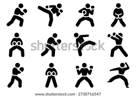 Martial arts combat poses fighting action