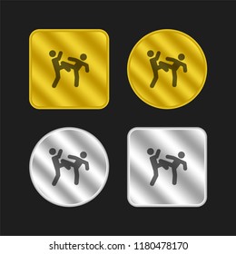 Martial arts couple fight gold and silver metallic coin logo icon design