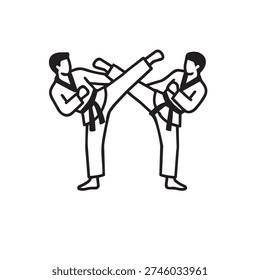 Martial arts fighters executing high kick during sparring session